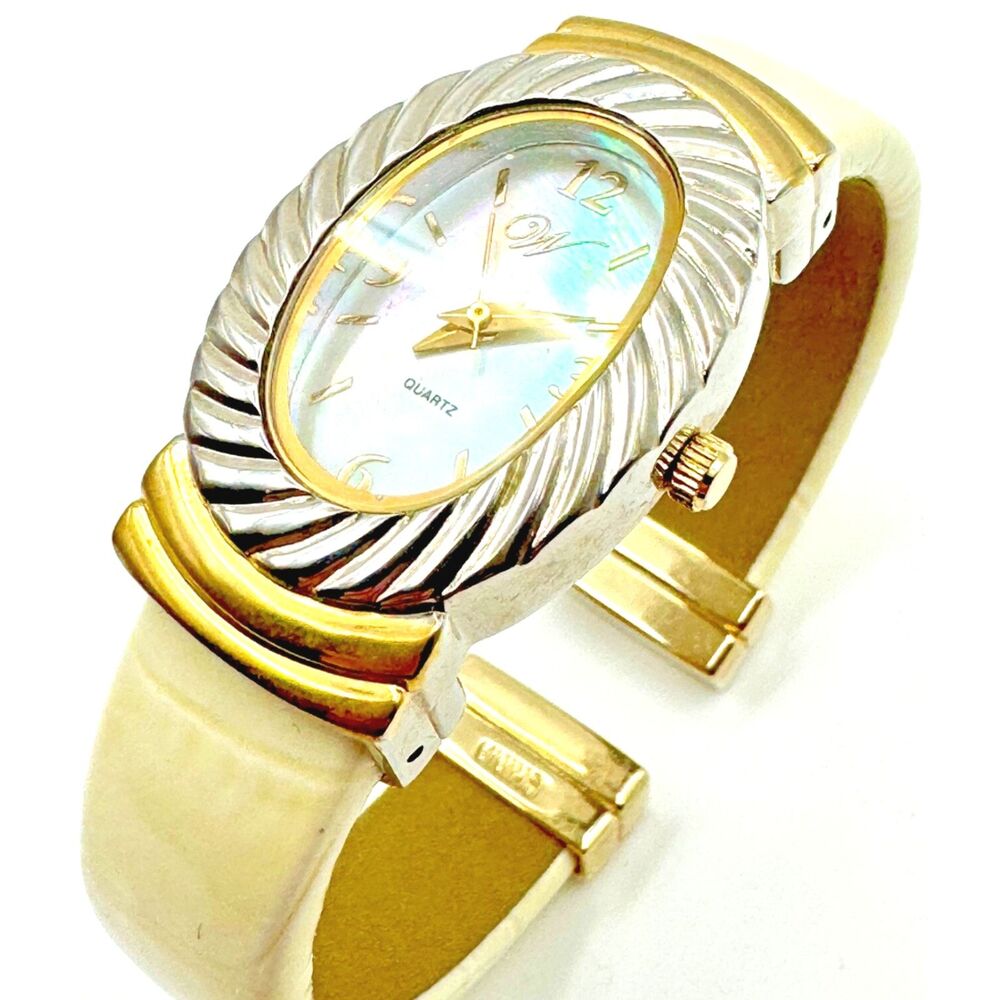 Waltham Analog Wristwatch Cuff Band Gold & Silver Ivory Chronograph Watch
